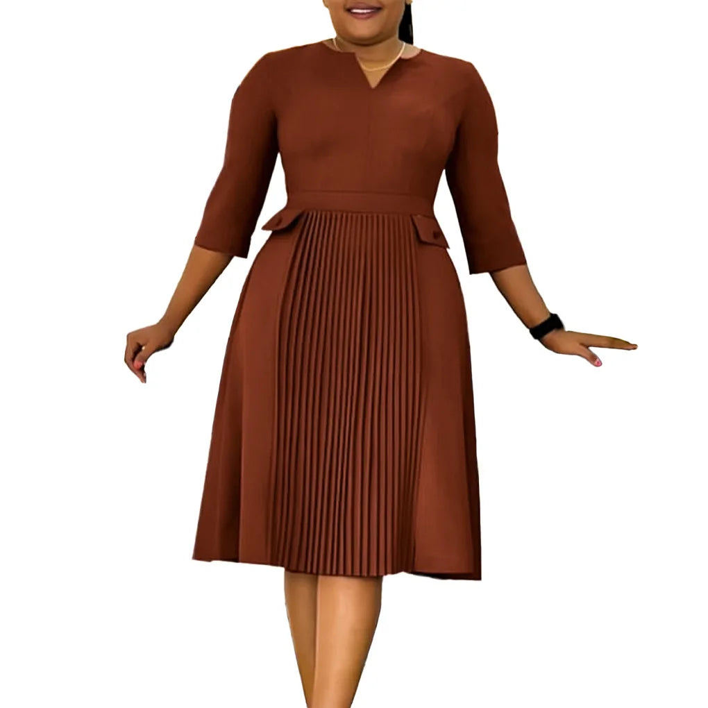 Elegant Pleated Church Midi Dress