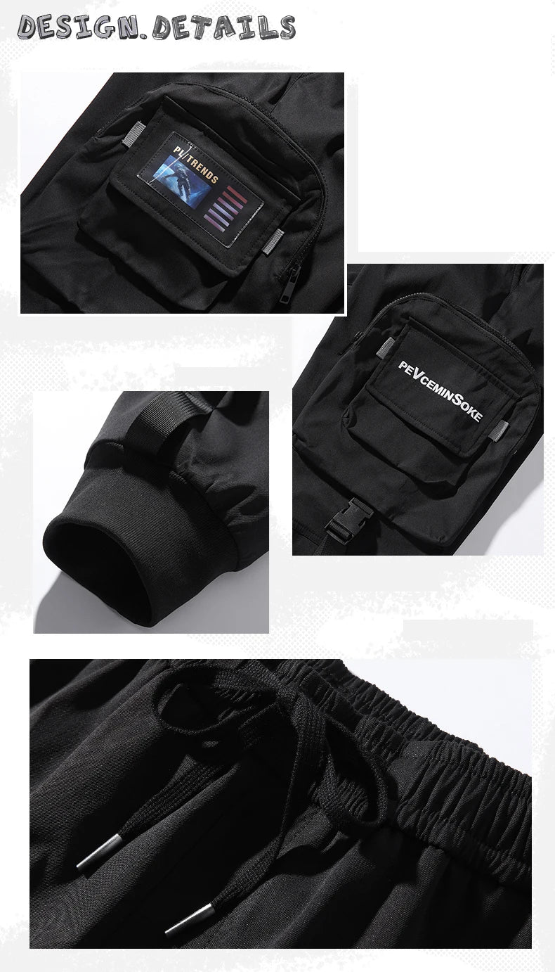 New Joggers Cargo Pants Men Fashion Ribbons Pocket Harem Trousers Sweatpants Men Hip Hop Harajuku Streetwear Casual Pants