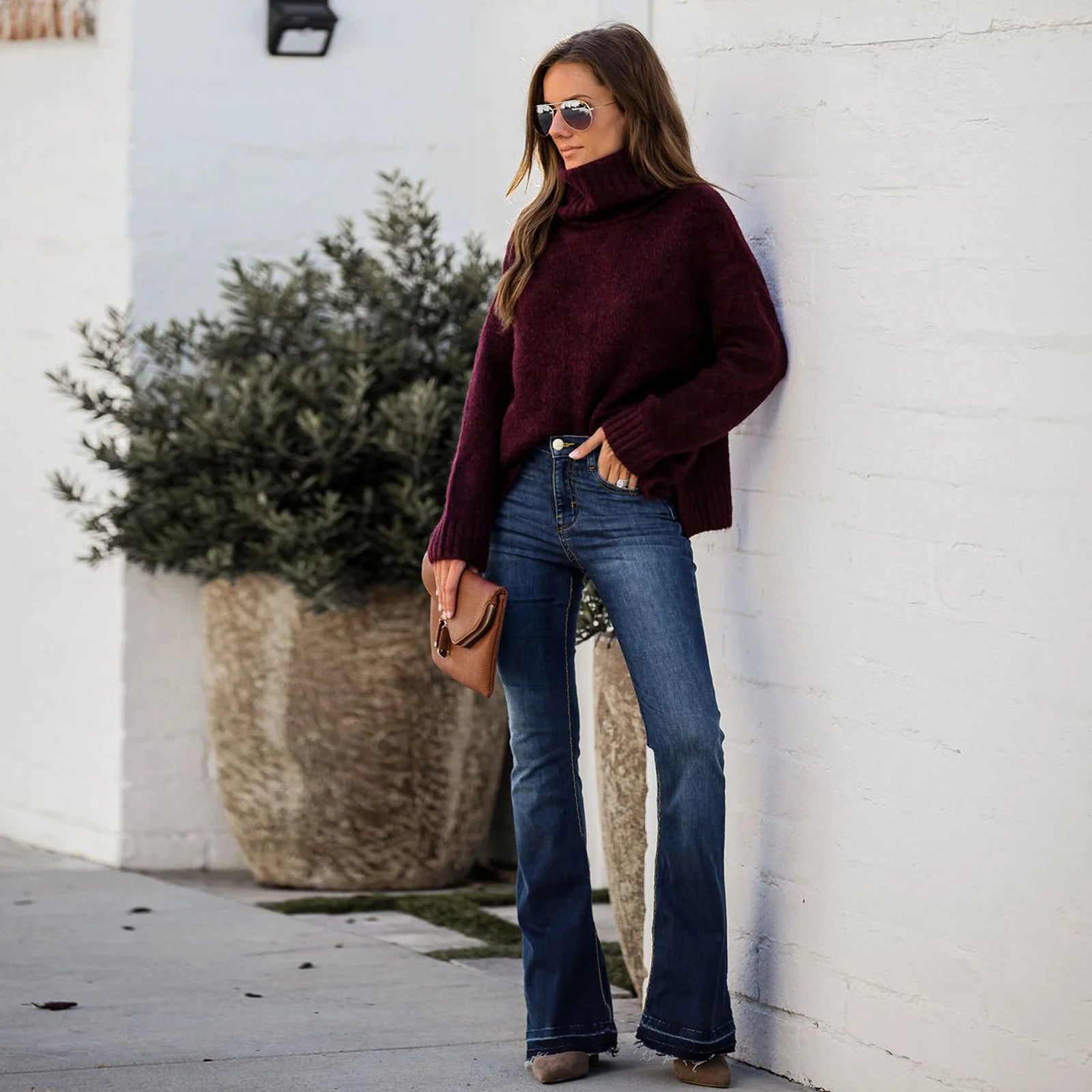 Wide Leg Flared Denim Jeans