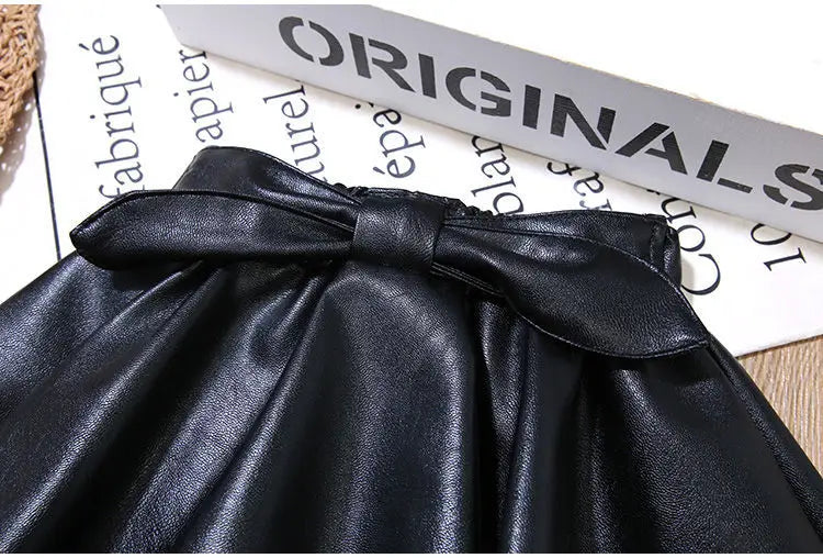 Kids Pleated PU Mini Skirt
