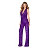 Crimson Sequin Halter Backless Jumpsuit