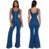 Wide Leg Denim Strap Jumpsuit