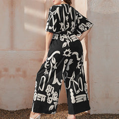 Retro V Neck Wide Leg Jumpsuit