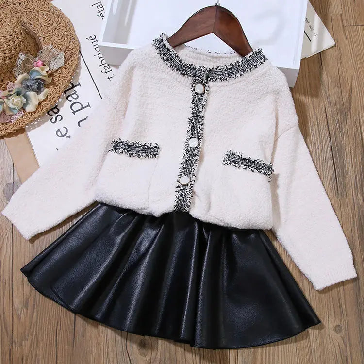 Kids Pleated PU Mini Skirt