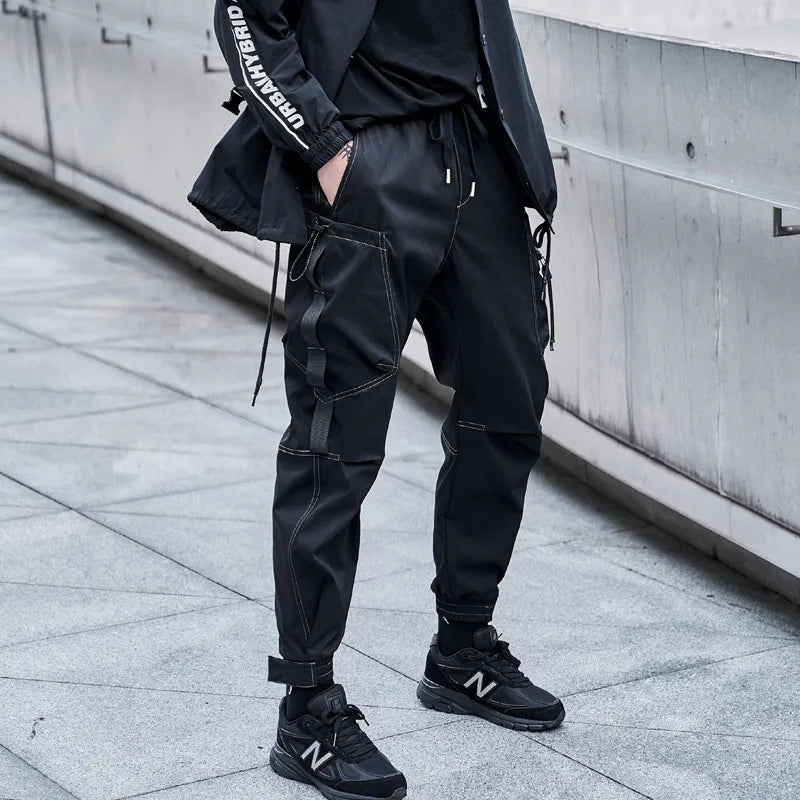 New Joggers Cargo Pants Men Fashion Ribbons Pocket Harem Trousers Sweatpants Men Hip Hop Harajuku Streetwear Casual Pants