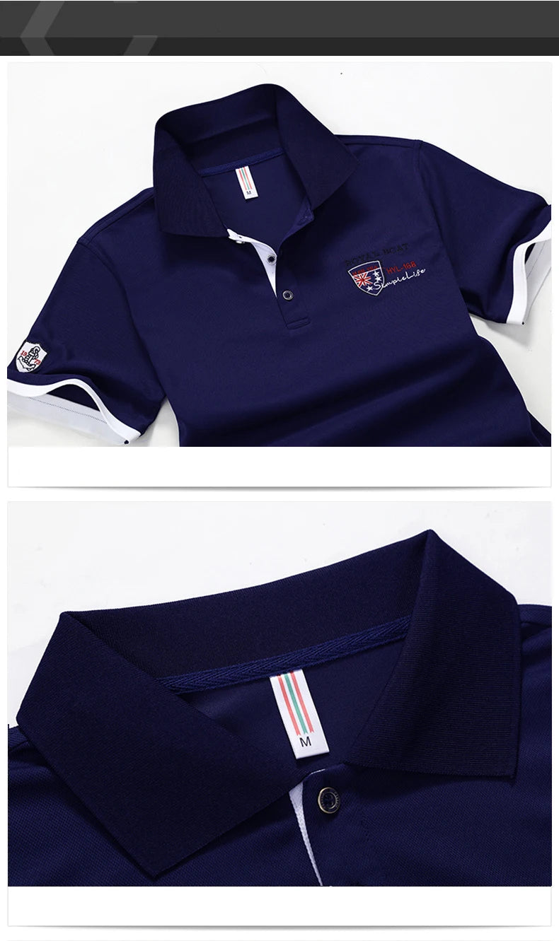 Polo Shirt Men Summer New Men's Short-Sleeved Polo Shirt Mens Embroidery Synthetic Fiber Fabric Youth Casual Business Polo Shirt