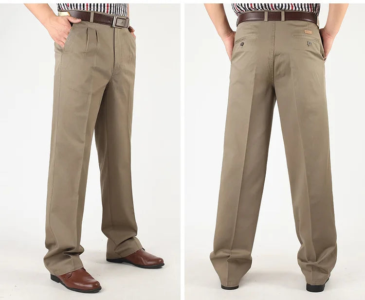 Classic Pleated Cotton Business Trousers