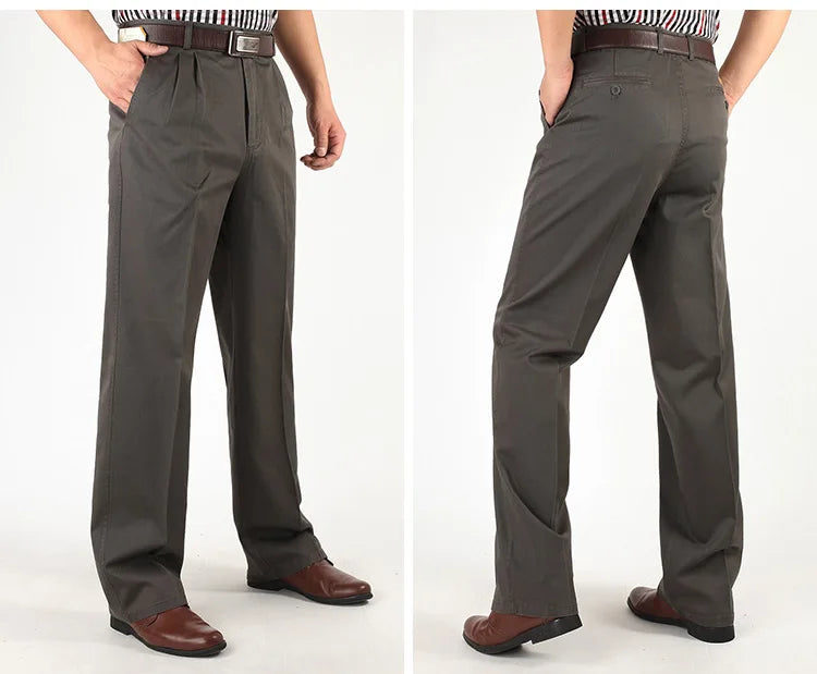 Classic Pleated Cotton Business Trousers