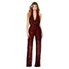 Crimson Sequin Halter Backless Jumpsuit
