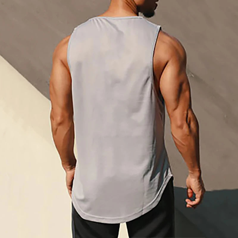 Gym Tank Tops Bodybuilding Fitness Sleeveless T Shirt Men Mesh Printed Workout Stringer Singlets Summer Casual Sports Vest Men