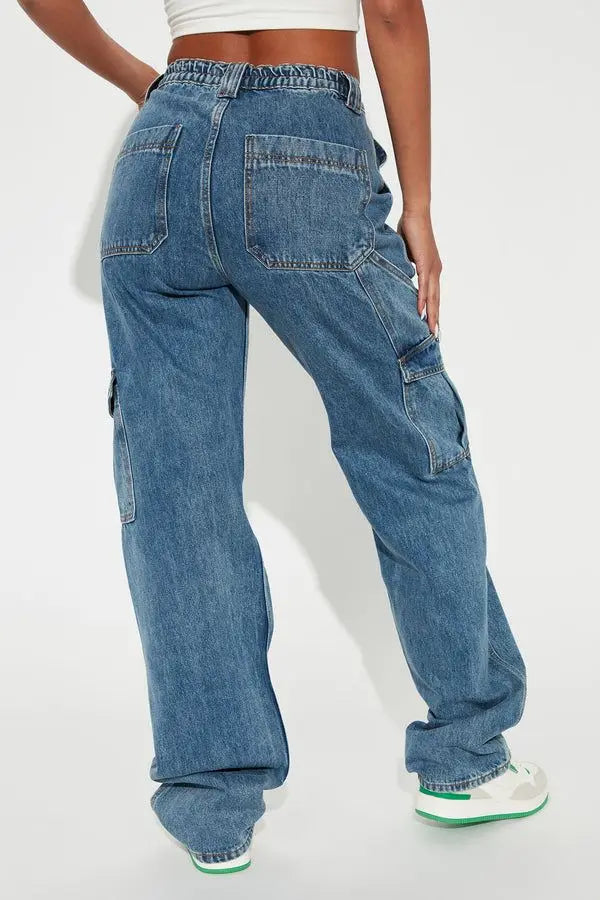 Wide Leg Cargo Denim Jeans