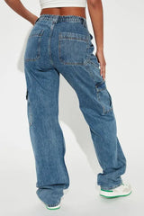 Wide Leg Cargo Denim Jeans