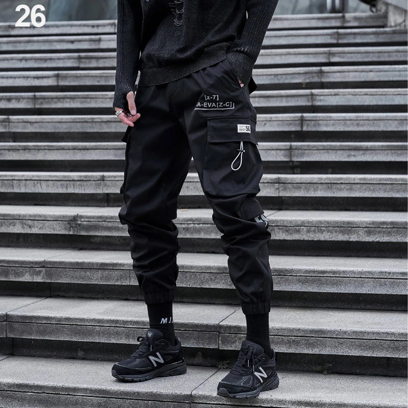 New Joggers Cargo Pants Men Fashion Ribbons Pocket Harem Trousers Sweatpants Men Hip Hop Harajuku Streetwear Casual Pants