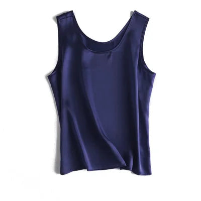 Tank Tops Women 100% Real Silk Blouse Sleeveless Shirts Satin Tunic Tops Summer Loose Casual Solid Plus Size S-XXL