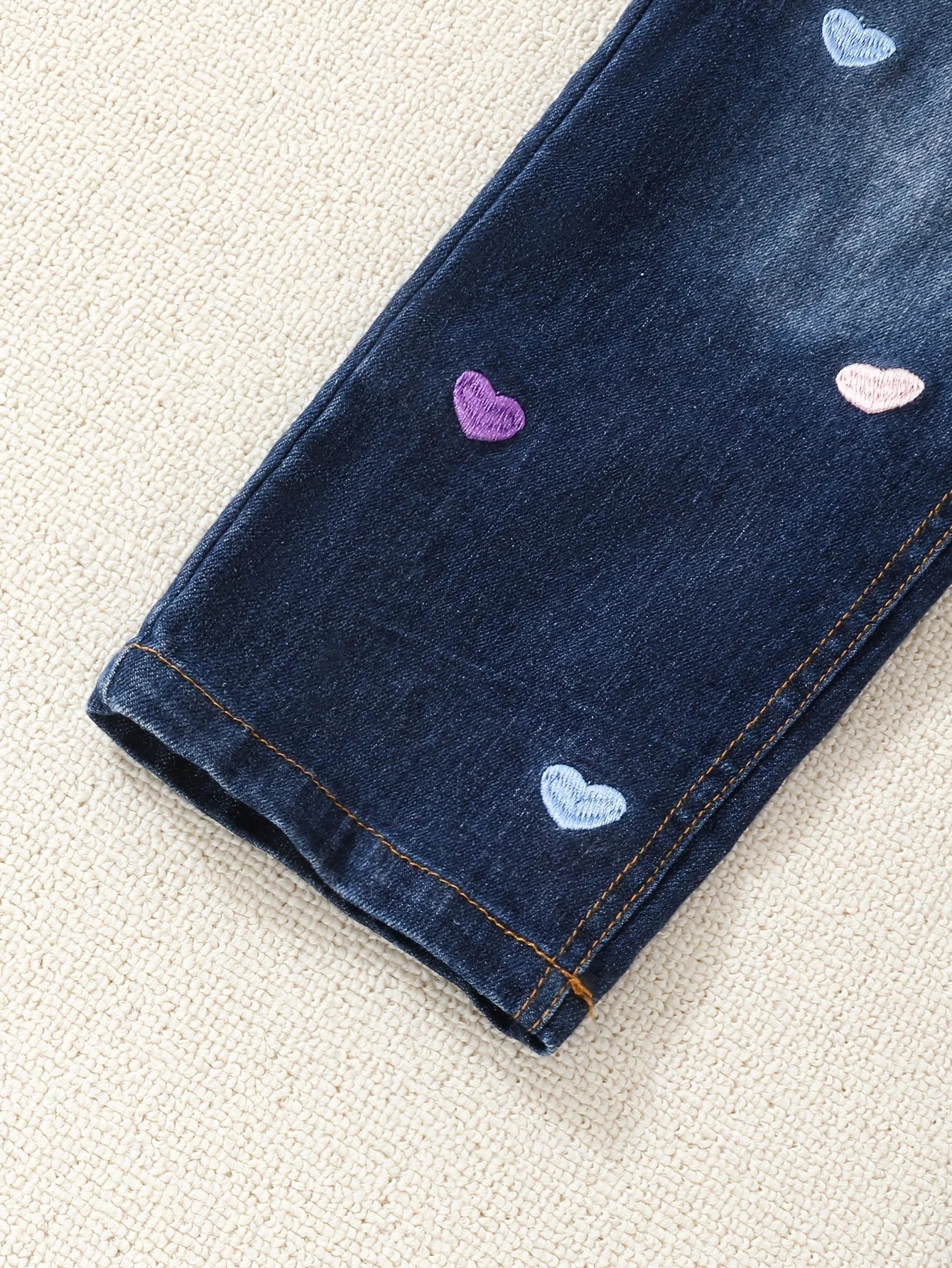 Heart Embroidered Girls Denim Pants