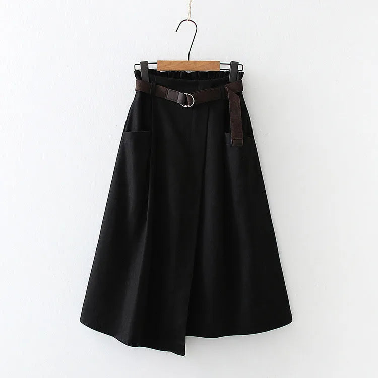 Irregular Pocket High Waist Midi