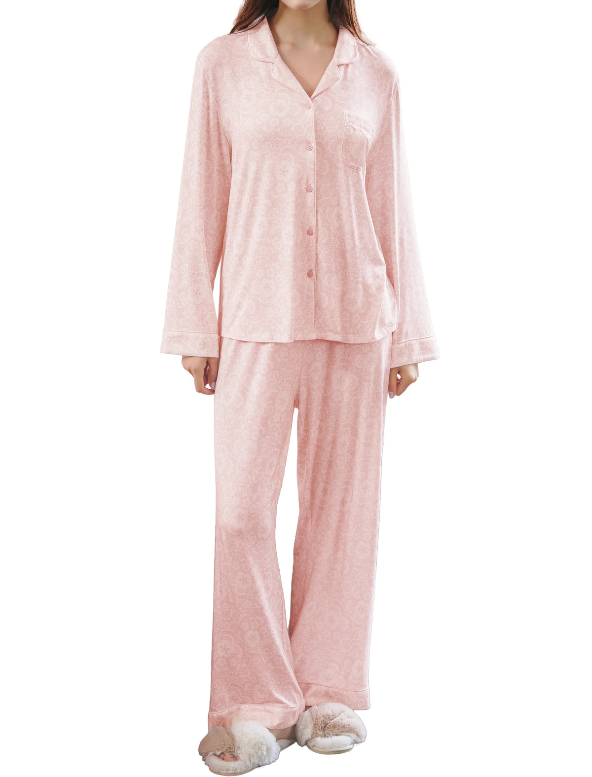 Pink Floral Long Sleeve Pajama Set