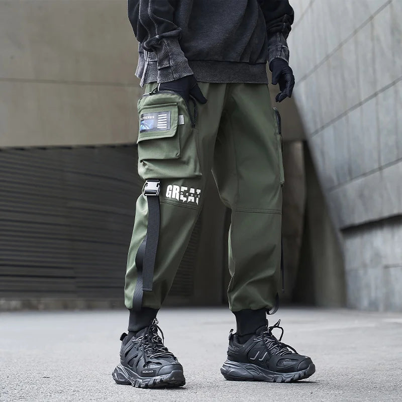 New Joggers Cargo Pants Men Fashion Ribbons Pocket Harem Trousers Sweatpants Men Hip Hop Harajuku Streetwear Casual Pants