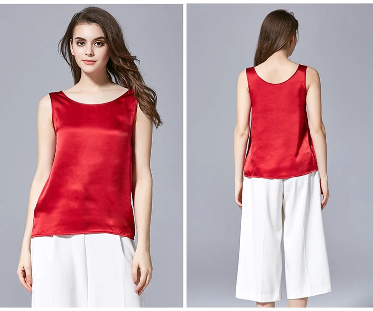 Tank Tops Women 100% Real Silk Blouse Sleeveless Shirts Satin Tunic Tops Summer Loose Casual Solid Plus Size S-XXL