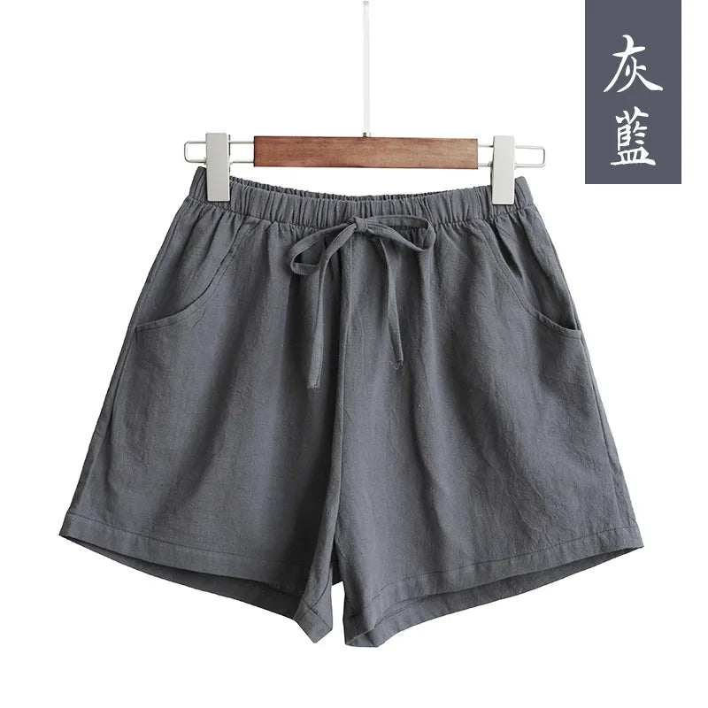 Women's high waisted shorts, fashionable and casual cotton and linen shorts, street wear, women's shorts