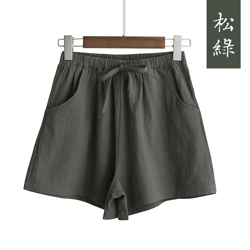 Women's high waisted shorts, fashionable and casual cotton and linen shorts, street wear, women's shorts