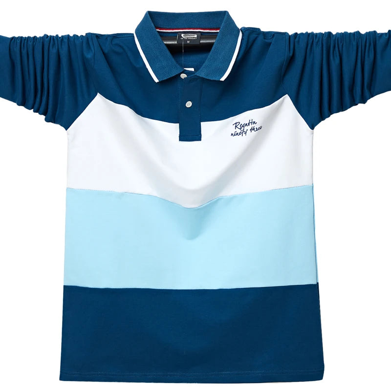 Long Sleeve Patchwork Cotton Polo