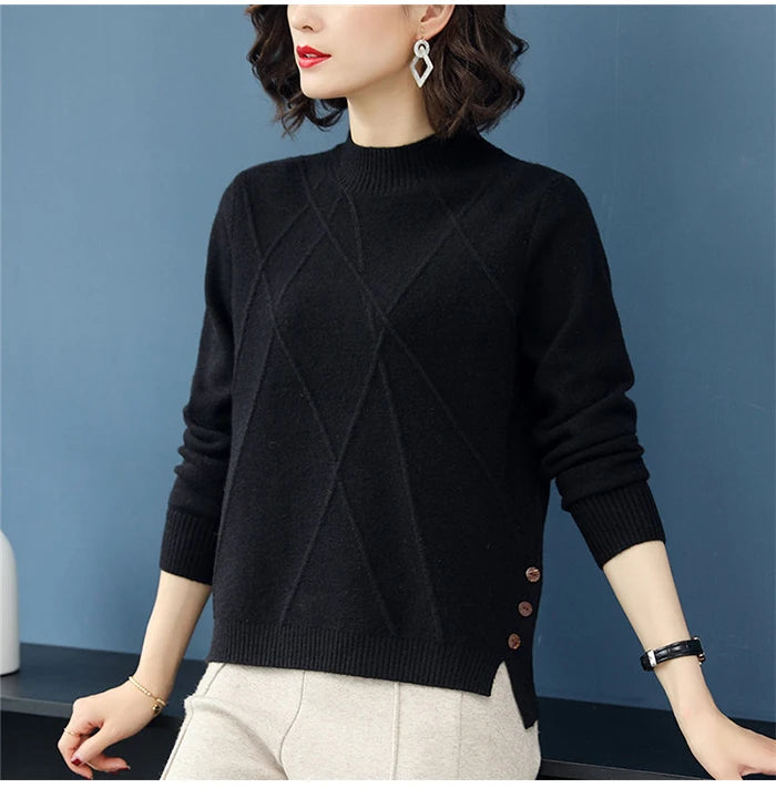 Pink Turtleneck Winter Knit Pullover