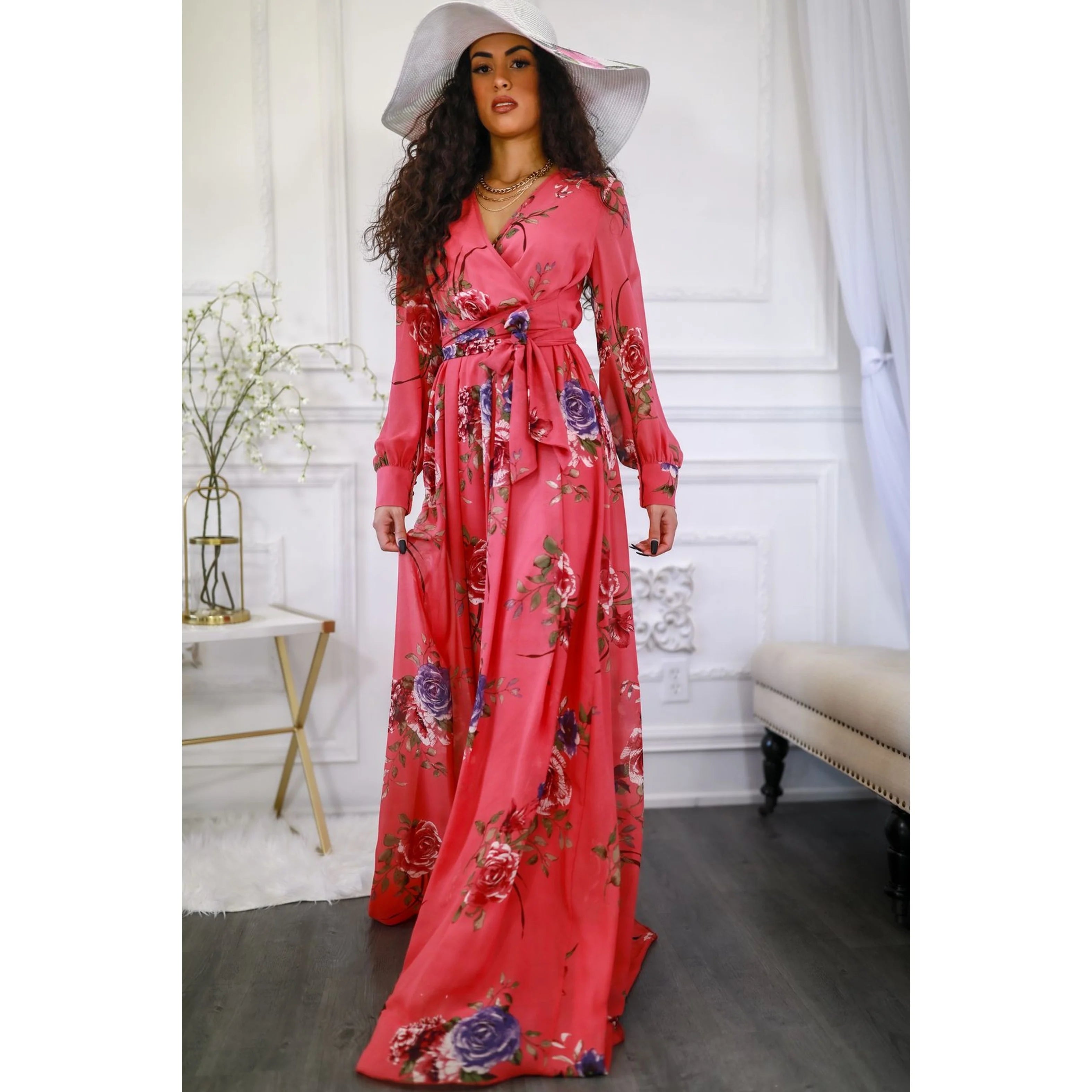 Pink Floral Maxi Wedding Dress