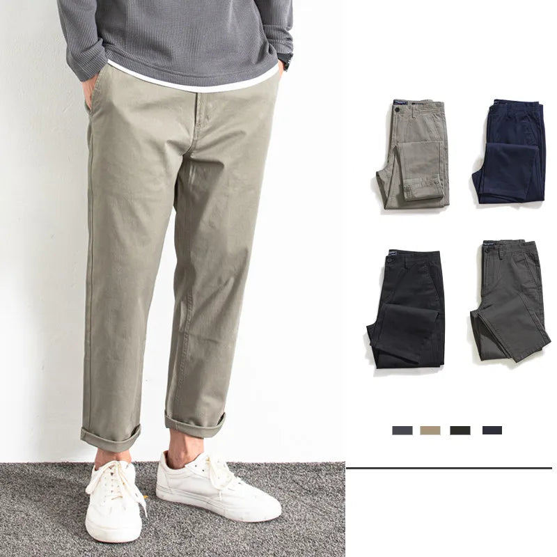 Khaki Straight Casual Chino Pants