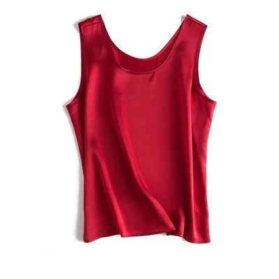Tank Tops Women 100% Real Silk Blouse Sleeveless Shirts Satin Tunic Tops Summer Loose Casual Solid Plus Size S-XXL