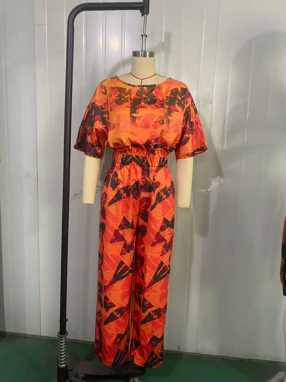 Polynesian Print Half-Sleeve Romper