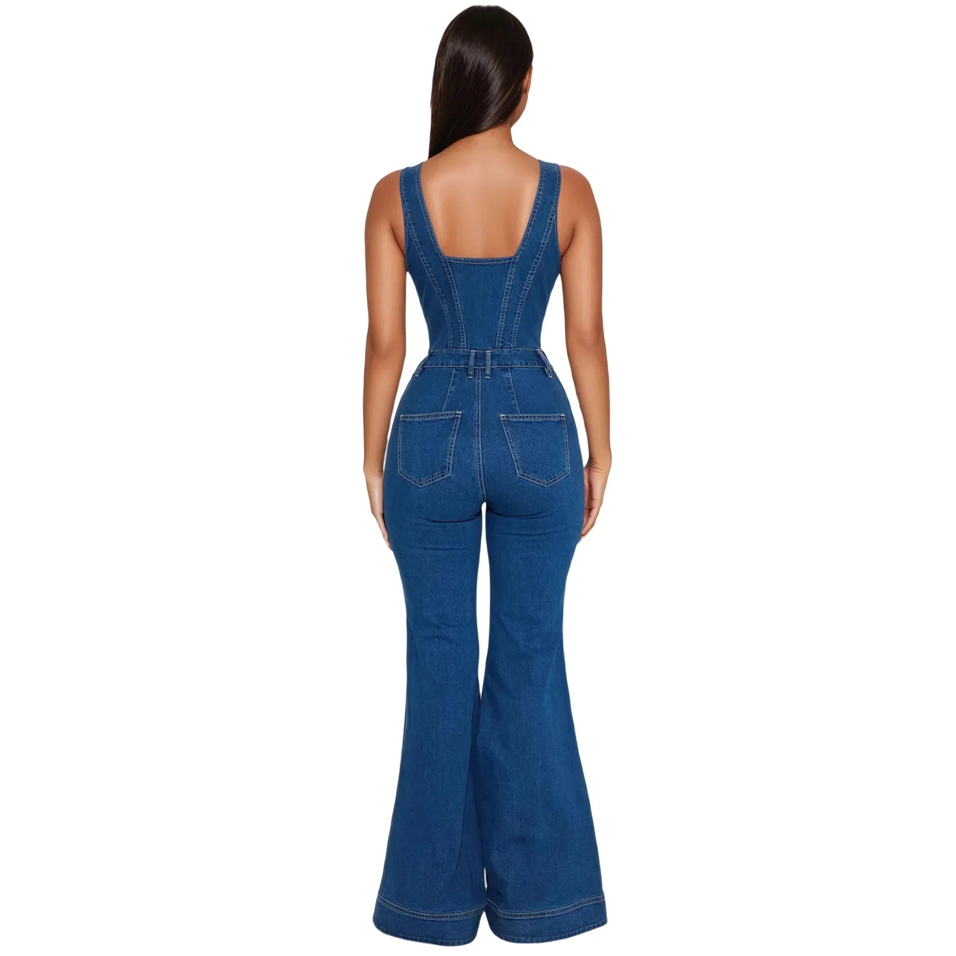 Wide Leg Denim Strap Jumpsuit