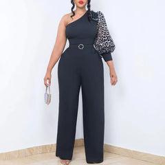 Diagonal Shoulder Wide Leg Jumpsuit