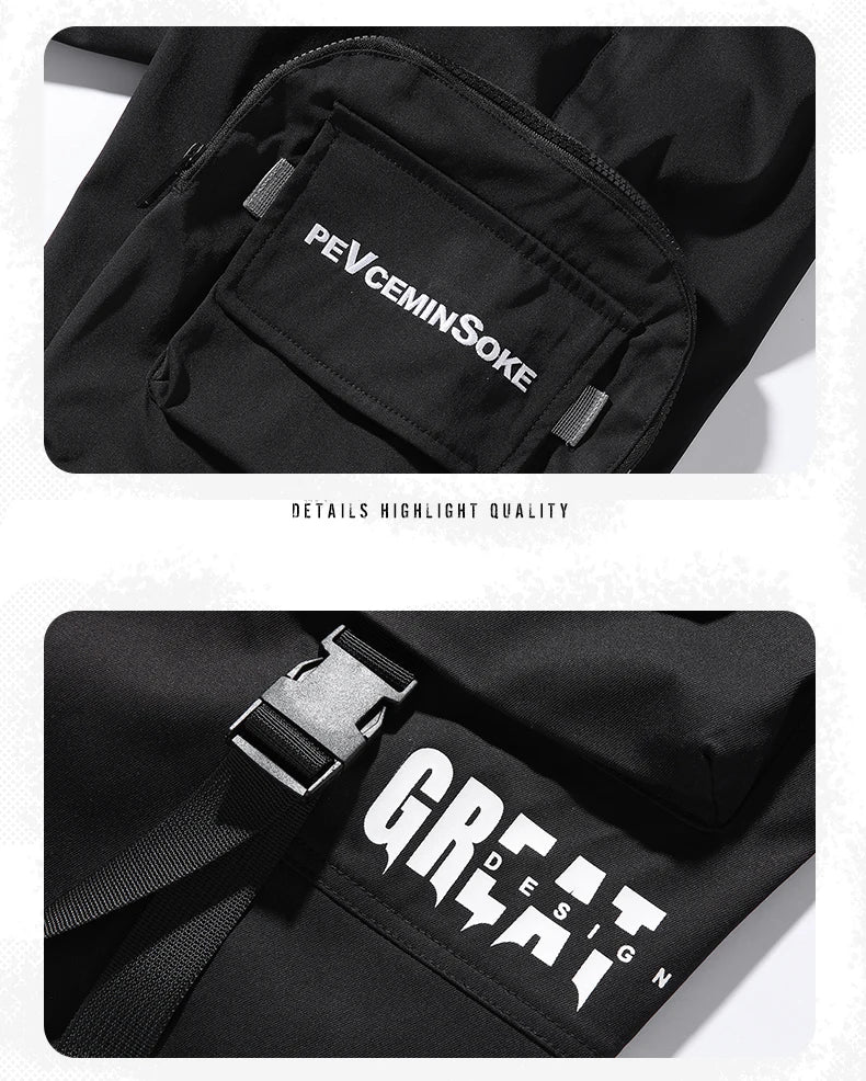 New Joggers Cargo Pants Men Fashion Ribbons Pocket Harem Trousers Sweatpants Men Hip Hop Harajuku Streetwear Casual Pants