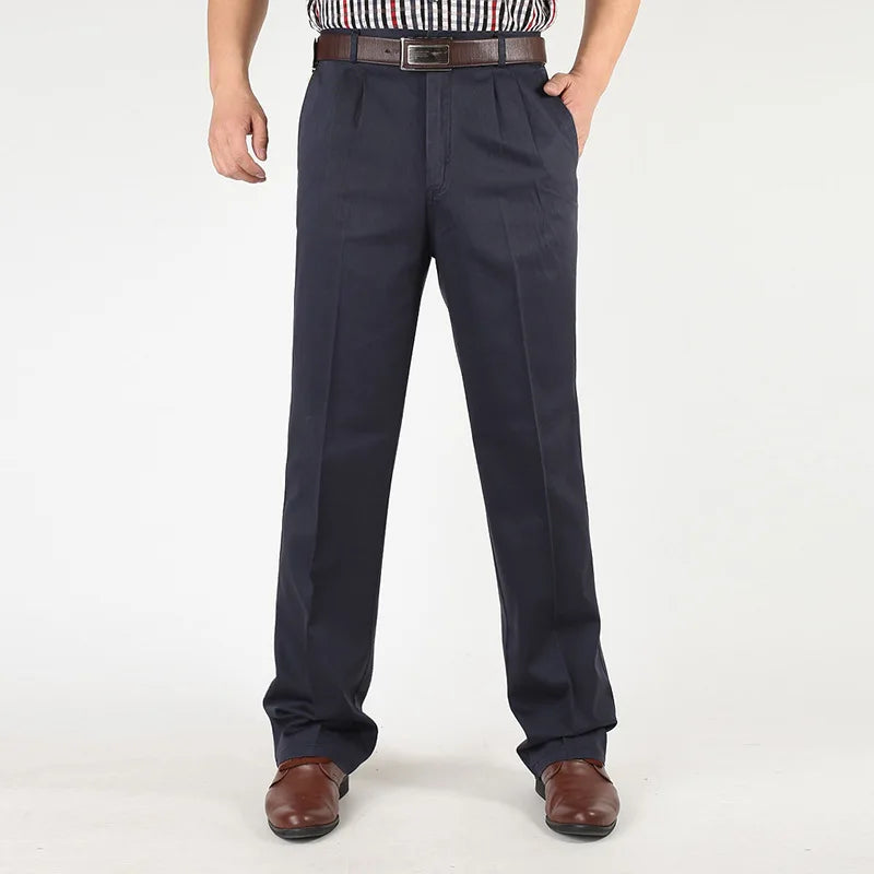 Classic Pleated Cotton Business Trousers
