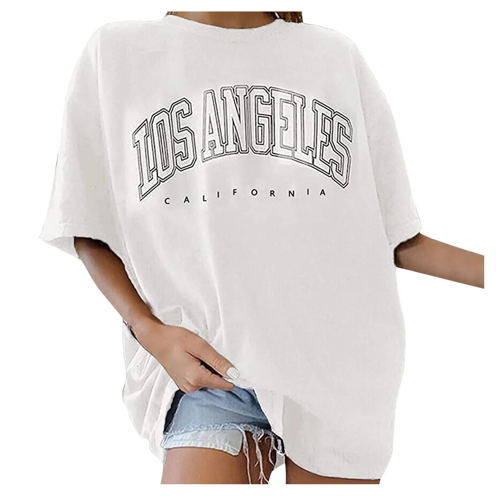 Fashion Women's T-shirts LOS ANGELES Letter Prints T Shirt Women 2021 O-Neck Oversized Loose Short Sleeve Summer Tops Streetwear