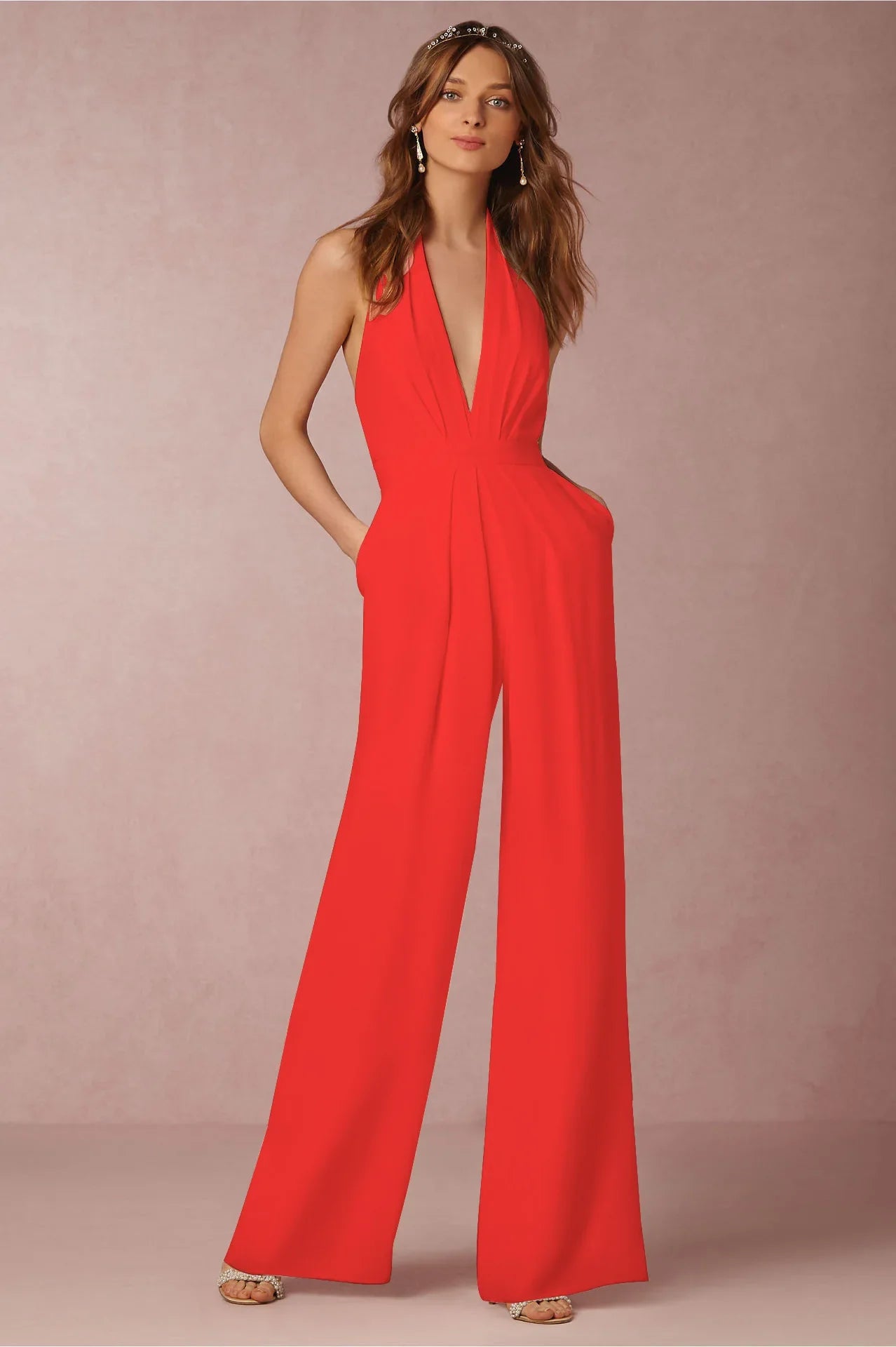 Chic Backless Solid Sleeveless Jumpsuit
