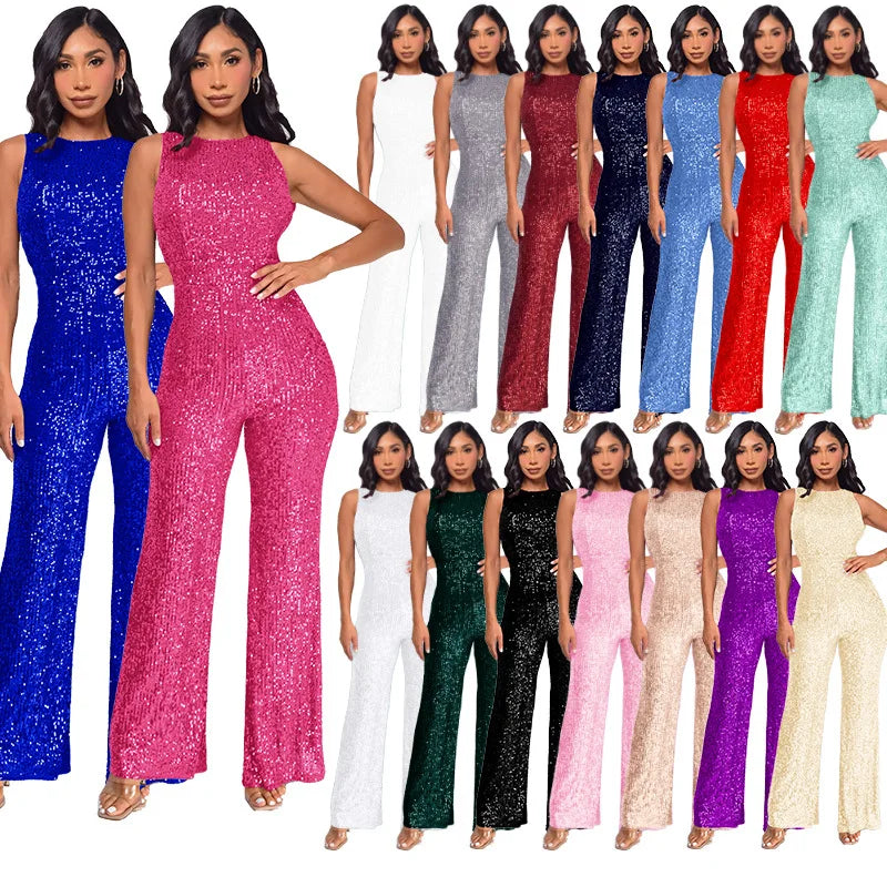 Elegant High-Waisted Sequin Jumpsuit