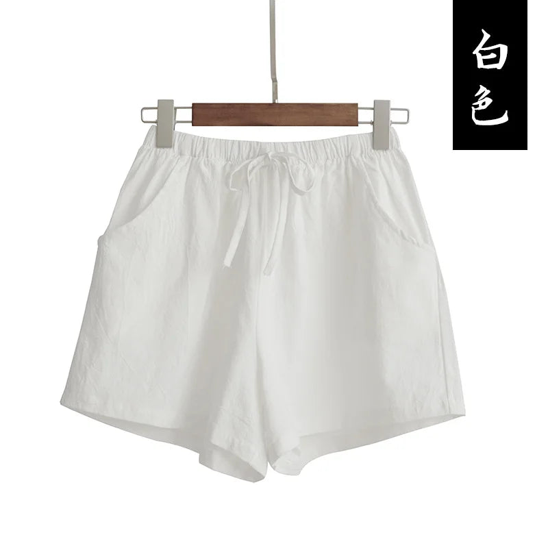 Women's high waisted shorts, fashionable and casual cotton and linen shorts, street wear, women's shorts