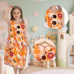 High Quality Floral Skirt Orange Sleeveless Short Sleeve Dresses Flower Girls Dresses