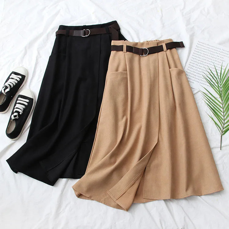 Irregular Pocket High Waist Midi