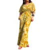 Polynesian Print Half-Sleeve Romper