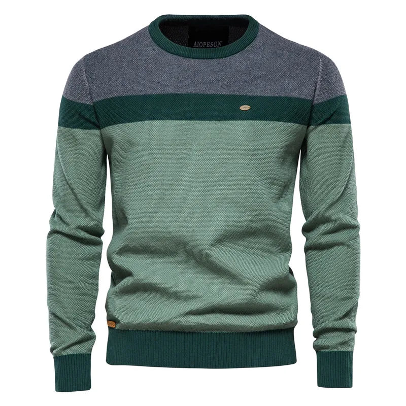 Spliced Cotton Knit Pullover