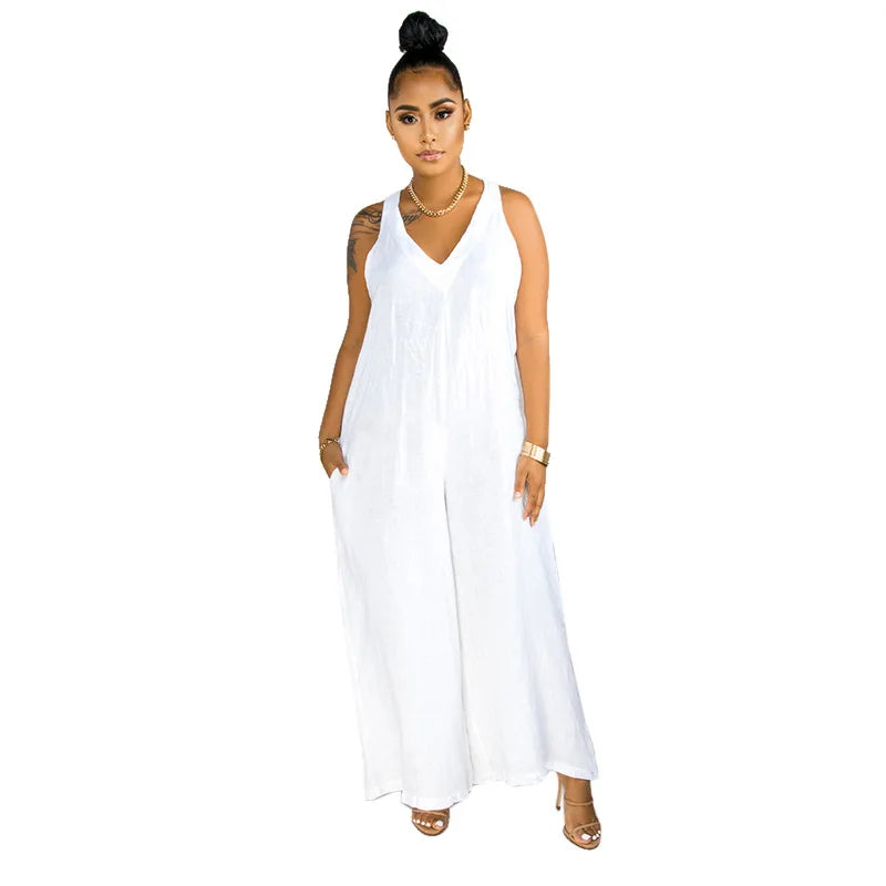 Sleeveless V Neck Summer Jumpsuit