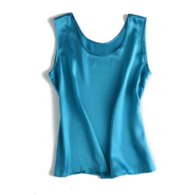 Tank Tops Women 100% Real Silk Blouse Sleeveless Shirts Satin Tunic Tops Summer Loose Casual Solid Plus Size S-XXL