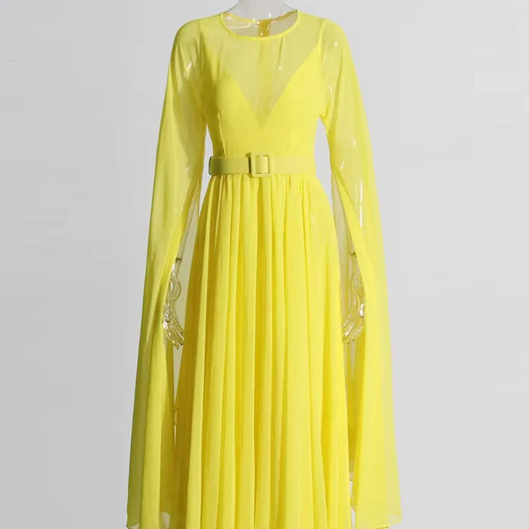 Retro Chiffon Maxi Belted Dress