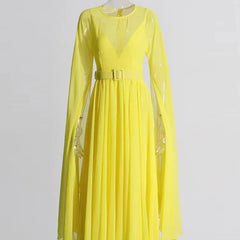 Retro Chiffon Maxi Belted Dress