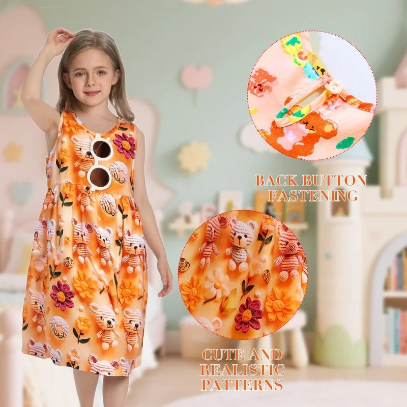High Quality Floral Skirt Orange Sleeveless Short Sleeve Dresses Flower Girls Dresses