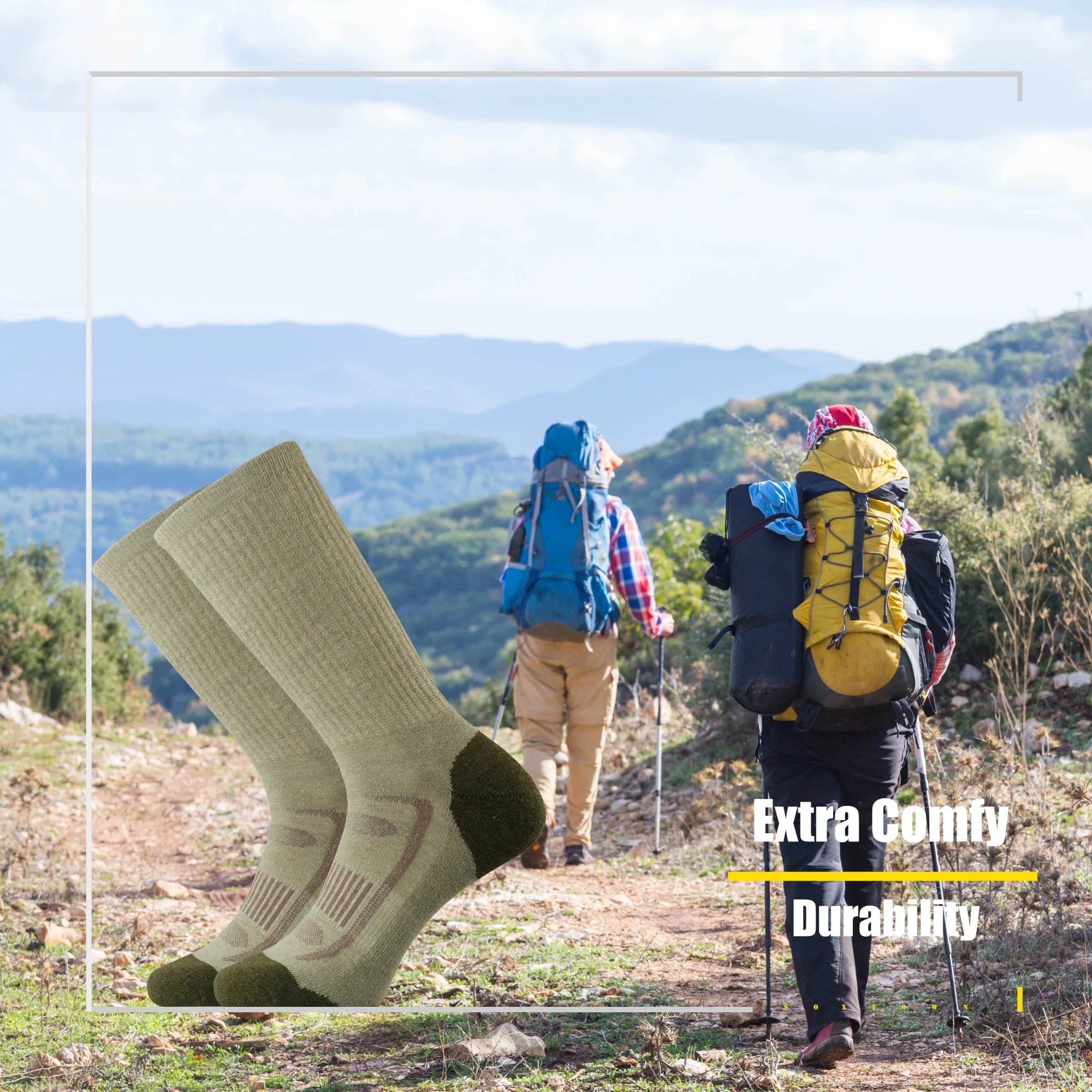 3 Pack Men's Merino Wool Cushion Crew Socks for Outdoor Hiking Hike Trail Performance Moisture Wicking Lightweight All Seasons