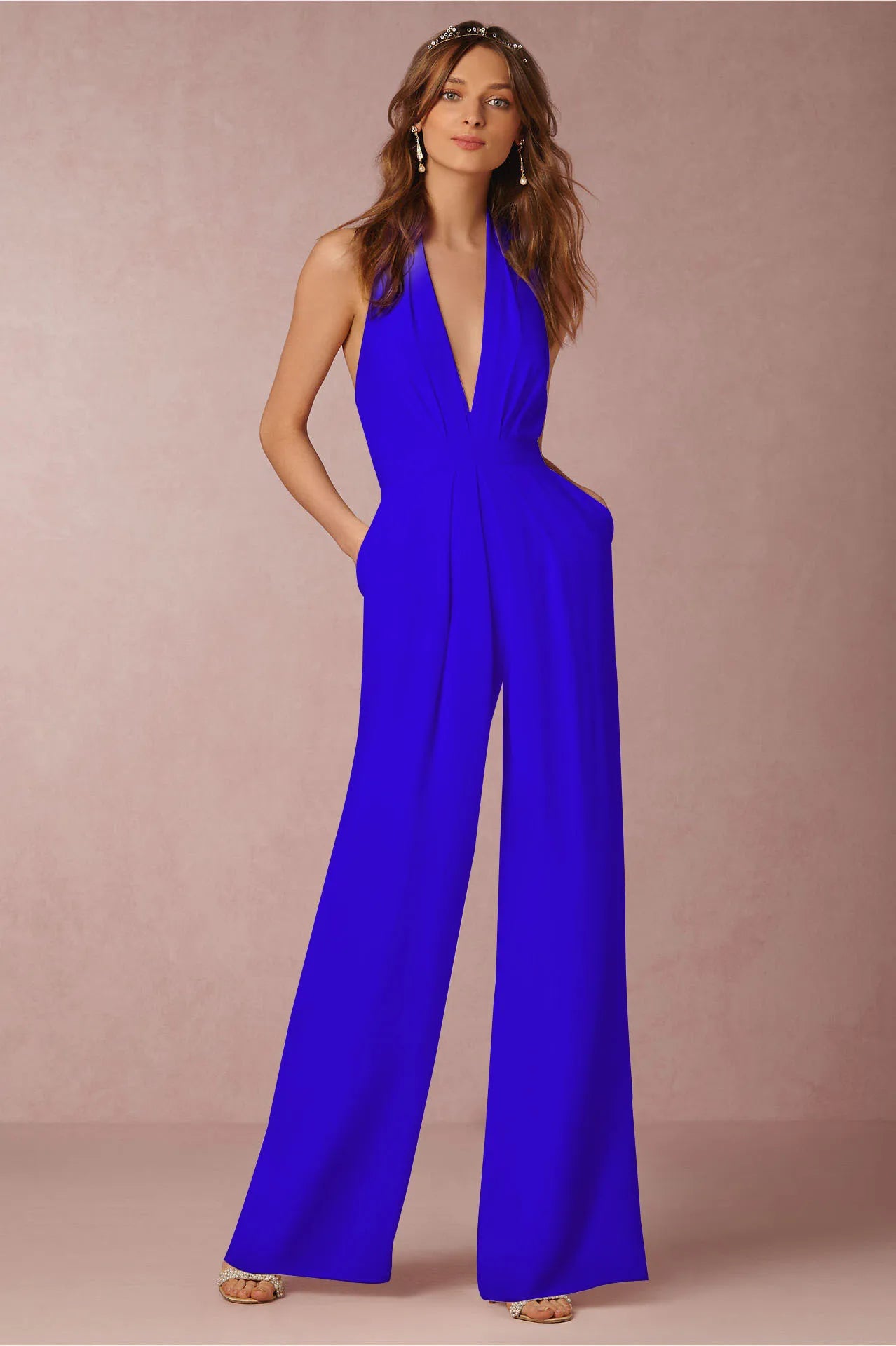 Chic Backless Solid Sleeveless Jumpsuit